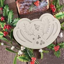 1 pieza Molde de silicona con hoja de acebo navideño, molde para jabón, moldes de resina, herramienta decorativa de arte manual, molde decorativo de arcilla suave, pegamento de gota DIY