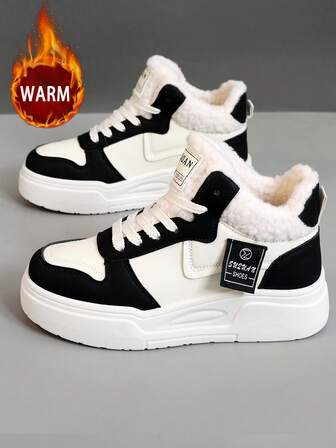 1 par kvinnor vattentätt läderfoder Varma snöstövlar med tjocka sulor, Casual High Top kallt väder, mångsidig för vintern vardags- och utomhusbruk