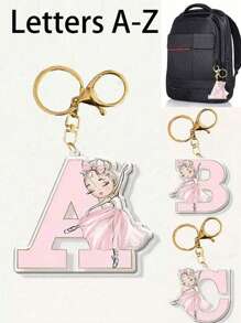 Umkehrbare Acryl-Schlüsselanhänger in Ballerina-Mädchen-Buchstabenform für Mädchen, Kopfhörer-Anhänger-Accessoires, Tasche-Anhänger-Autoschlüsselanhänger, Geburtstagsgeschenke für Mitschüler, Freund, Kollegen Buchstaben-Schlüsselanhänger