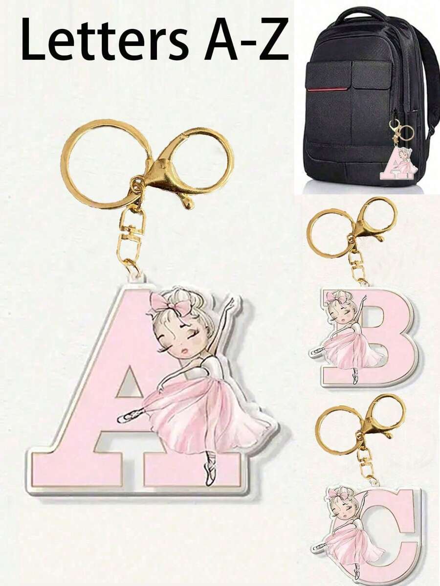 Umkehrbare Acryl-Schlüsselanhänger in Ballerina-Mädchen-Buchstabenform für Mädchen, Kopfhörer-Anhänger-Accessoires, Tasche-Anhänger-Autoschlüsselanhänger, Geburtstagsgeschenke für Mitschüler, Freund, Kollegen Buchstaben-Schlüsselanhänger