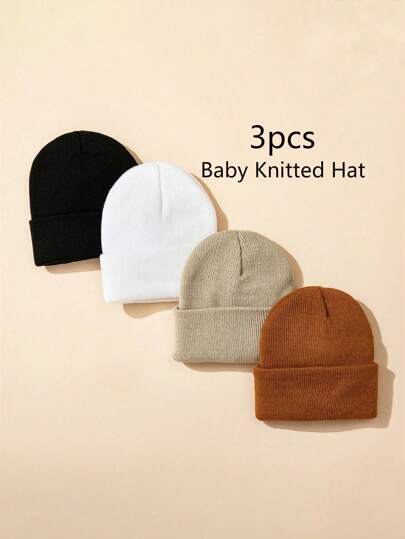 1/2/3/4pcs Thickened Knitted Hat For Kids Winter Warm Casual Ear Ion Fashionable Letter Baby Fleece Lined Knit Cap Autumn Winter