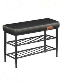 VASAGLE EKHO Collection - Shoe Bench, Storage Bench, Shoe Rack Bench Entryway, Synthetic Leather With Stitching, Mid-Century Modern, Loads 135 Kg, 30 X 80 X 50 Cm, Ink Black - Black - View 8