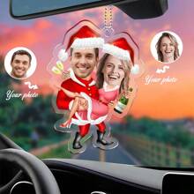 1 szt. Spersonalizowany akrylowy wieszak na zdjęcia twarzy pary na Boże Narodzenie, spersonalizowane dekoracje ze zdjęciem Świętego Mikołaja, wyjątkowe prezenty, dostosowane do zdjęcia, świąteczne prezenty dekoracyjne