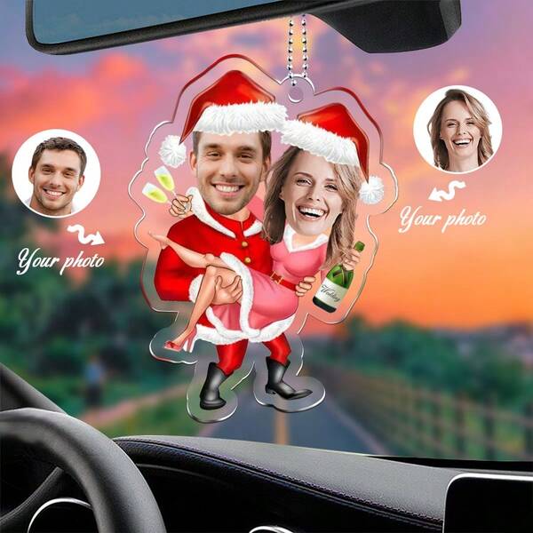 1pc Personalized Acrylic Couple Face Photo Car Hanger, Customized Baby Santa Photo Decorations, Unique Gifts, Customized According To The Photo, Decoration Gifts Birthday Graduation