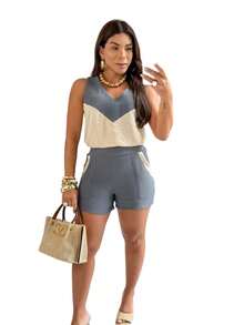 WOMEN'S SET OF SHORTS, BERMUDA AND CROPPED T-SHIRT, TSHIRT, TANK TOP, STRAPS - 灰色 - 查看 2
