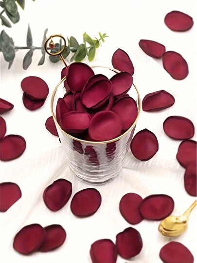 50/100/200/300pcs Silk Rose Petals Burgundy Flower Petals For Wedding Flower Girl Basket Aisle Scatter Dinner Table Centerpieces Party Confetti Bridal Shower Romantic Night Decoration, Room Decoration, Home Decoration, Bathroom Decoration