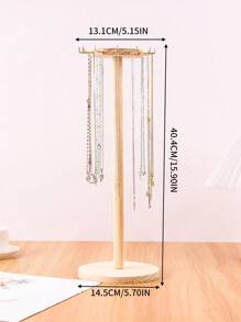 1pc Wooden Jewelry Organizer Display Stand For Necklaces & Bracelets, Round Shaped, Live Streaming Room Showcase Prop Valentine Day Back To School - Multicolor - View 4