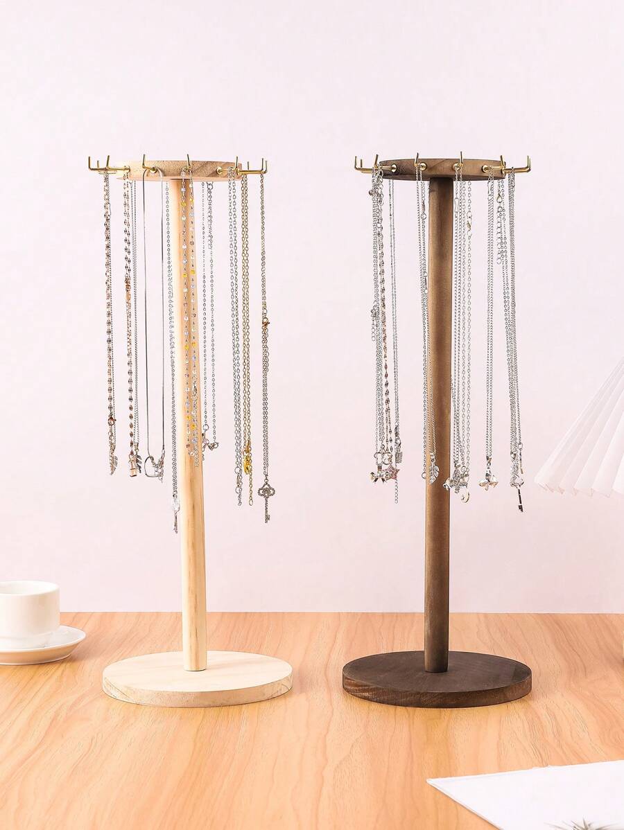 1pc Wooden Jewelry Organizer Display Stand For Necklaces & Bracelets, Round Shaped, Live Streaming Room Showcase Prop Valentine Day Back To School - Multicolor - View 1