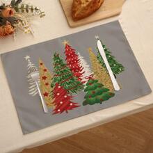 1 pièce/4 pièces/6 pièces Set de sets de table en lin de Noël avec des motifs de fête comme le sapin de Noël, le houx, le flocon de neige. Dessous de plat durables pour la table à manger, convenant pour la maison, le restaurant, la décoration de Noël