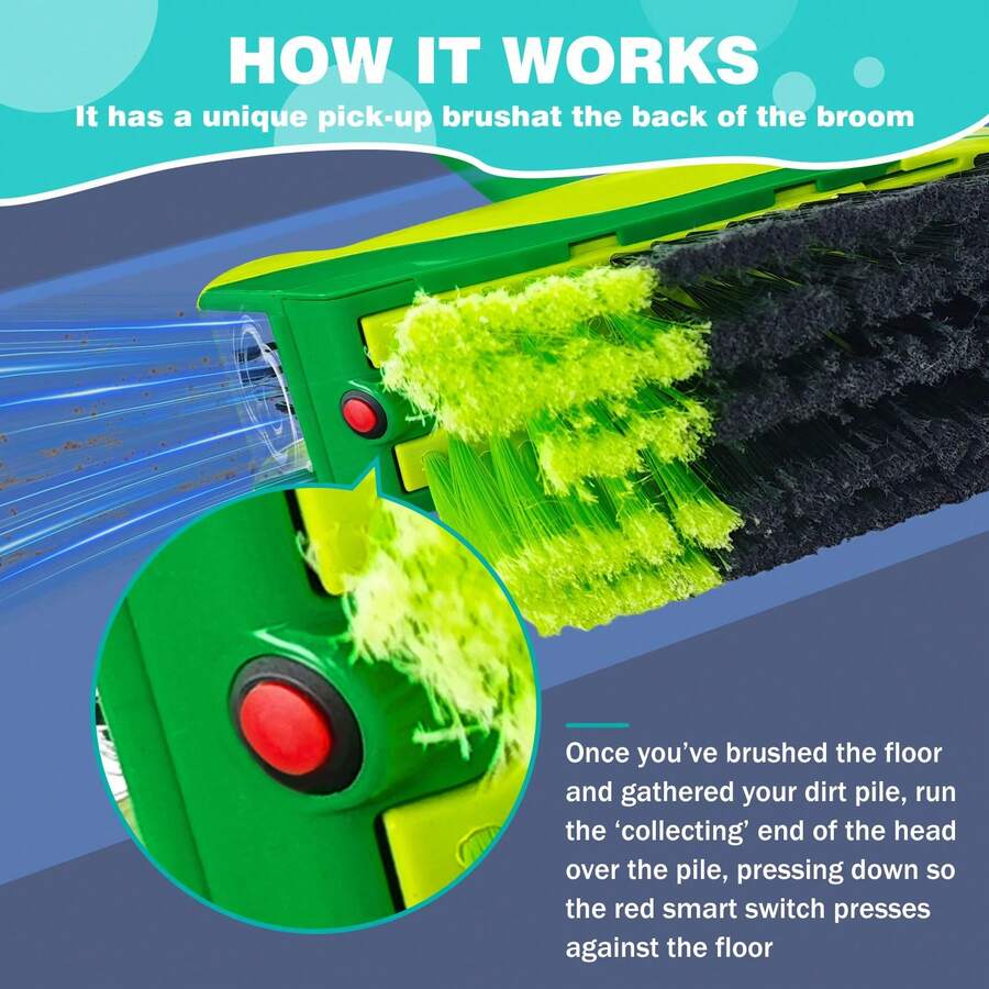 Smart Broom 2In1 Sweep Broom With Rotating Power Brush.No Dustpan