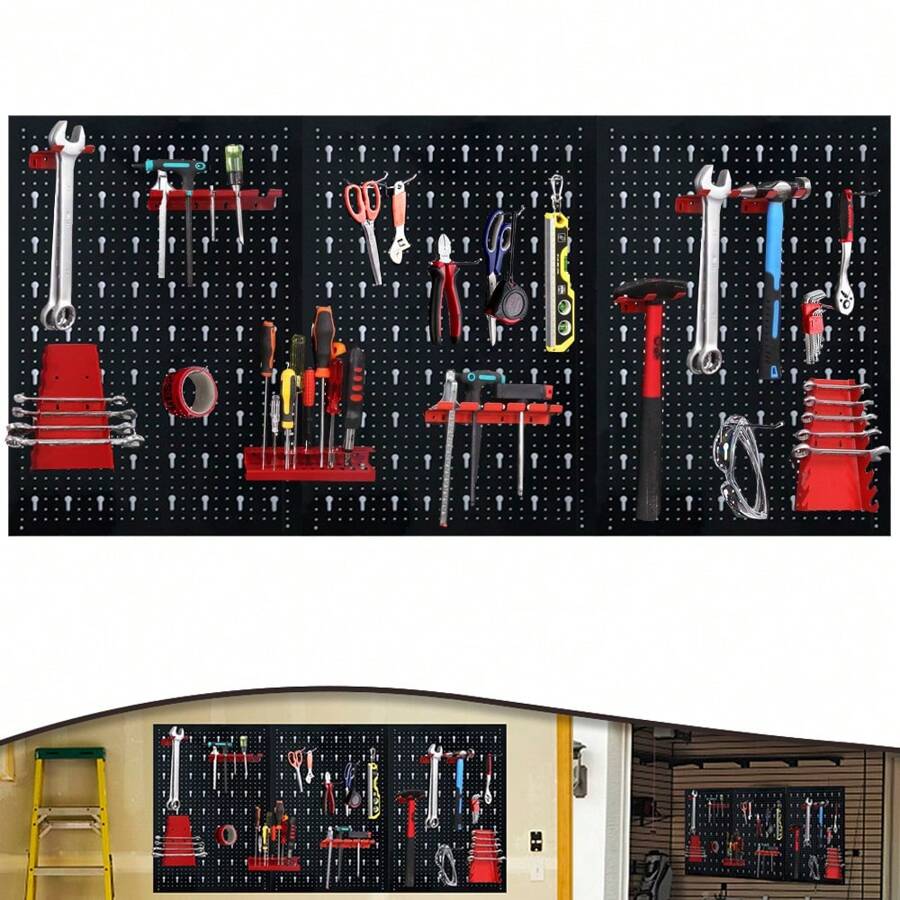 Froadp Metal Tool Panel Perforated Panel 120 X 60 X 2cm Perforated Panel For Tools With Accessories Assortment Of Hooks 17 Pieces Perforated Sheet Panel For Workshop - Black - View 1