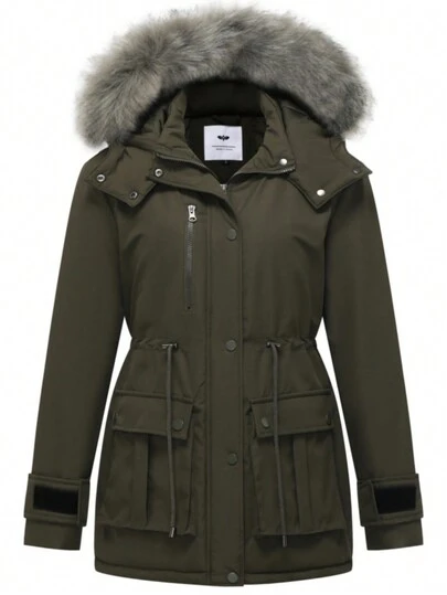 Plus Size Women Thermal Lined Hooded Thick Parka Coat, Outdoor Winter Jacket