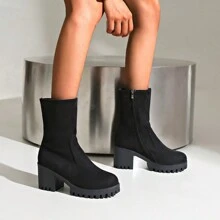 European And American Style Chunky Heel Ankle Boots For Women, 2024 Autumn/Winter New Arrival, Boots, Versatile Platform High Heel Shoes, British Style Boots,