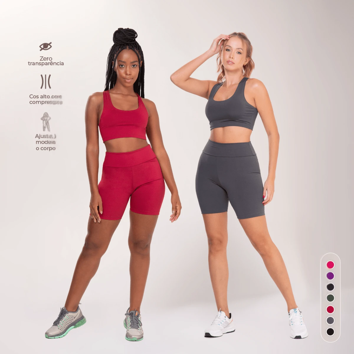 Kit 2 Women's Suplex Shorts - Zero Transparency, Thick Fabric, Reinforced Stitching - Comfort And Style For Fitness! - 查看 1