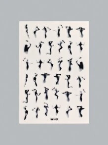 1 hoja Pegatinas de arte de uñas con patrón de silueta, pegatinas de uñas DIY, suministros para uñas - Negro - Ver 2