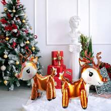 2 Peças Balões de Alumínio em Forma de Rena Estéreo 4D, Decoração de Natal