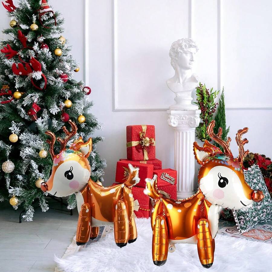 2 Peças Balões de Alumínio em Forma de Rena Estéreo 4D, Decoração de Natal