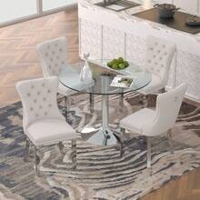 Silver Table and Beige Chairs with Silver Leg