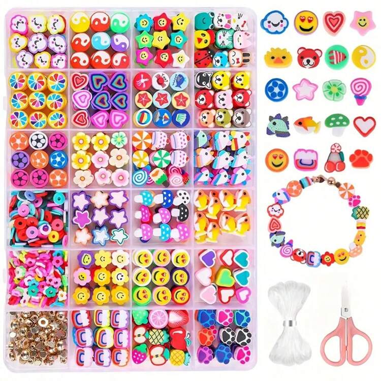 400個/箱 24種類のパターンのソフトクレーービーズアクセサリーDIYメイキングセット - マルチカラー - 見る 10