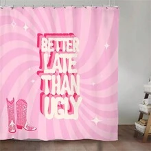 1pc Letter Pattern Pink Shower Curtain, Waterproof Bath Curtain, Curtain For Windows, Bathroom Decor, Bathroom Accessories - Multicolor - View 2