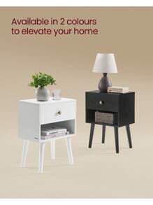 VASAGLE Bedside Table, Side Table With Storage Drawer And Open Shelf, Solid Wood Legs, End Table For Living Room, For Bedroom, Sofa, Cloud White - White - View 5