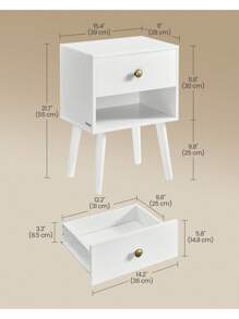 VASAGLE Bedside Table, Side Table With Storage Drawer And Open Shelf, Solid Wood Legs, End Table For Living Room, For Bedroom, Sofa, Cloud White - White - View 4