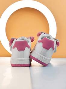 1 Pair Girls Pink Bow Decor Casual Lightweight Non-Slip Sports Shoes, Comfortable Flat Shoes For Kids All Seasons