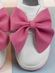 1 Pair Girls Pink Bow Decor Casual Lightweight Non-Slip Sports Shoes, Comfortable Flat Shoes For Kids All Seasons