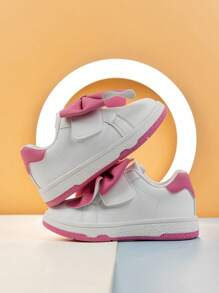 1 Pair Girls Pink Bow Decor Casual Lightweight Non-Slip Sports Shoes, Comfortable Flat Shoes For Kids All Seasons