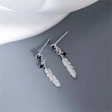 2 Stücke 925 Sterling Silber Feder Cubic Zirconia Ohrstecker, eleganter Alltagstragen für Frauen