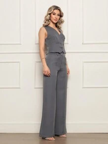 Women's Set Vest With Tailored Trousers Chic Formal - Xám - Xem 4