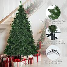 Pre Lit Green Pine Artificial Christmas Tree Set Of 3 Hinged Xmas Trees With 820 Warm Yellow LED Lights And 2539 Branch Tips Holiday Decoration For Home Office And Party - Green - View 4