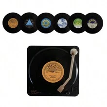 6pcs Set - Vintage Vinyl Record Coasters With Holder - Premium Non-Slip, Heat-Resistant Cup Mats For Stylish Home Decor & Drinkware Protection - Multicolor - View 16