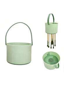1pc Green Makeup Brush Cleaning Pad 3 In 1 Silicone Makeup Brush Cleaning Bowl With Brush Drying Rack Hanging Makeup Brush Cleaning Organizer Store And Air Dry