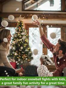 40 件人造雪球室内打雪仗套装，雪地沙滩玩具球，家长互动打雪仗，适合室内或室外玩耍 - 安全、干净，适合随时玩耍，圣诞节/冬季假期逼真的假雪球投掷游戏，圣诞树装饰 - 白色 - 查看 3