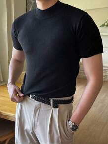 Men's T-Shirt Solid Turtleneck Neck Knitted Tops - 黑色 - 查看 7