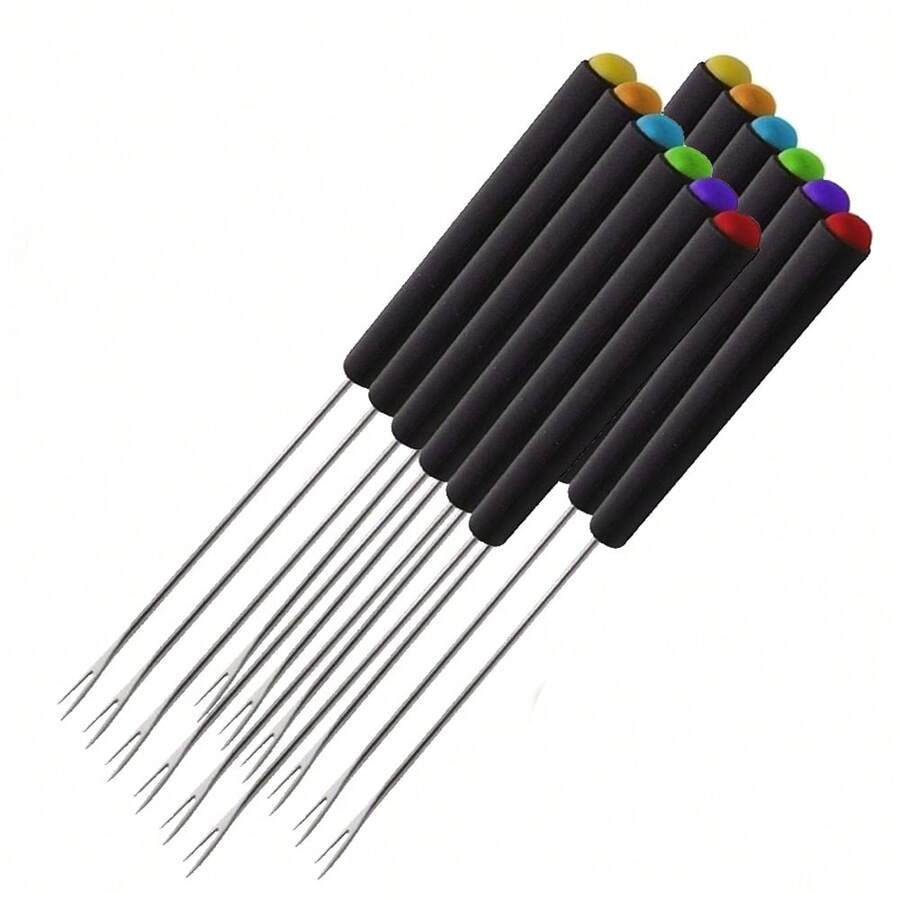 Set Of 12 Fondue Forks Stainless Steel Snacks Large Skewer 24cm Tips With Colored Identification - 黑色 - 查看 1