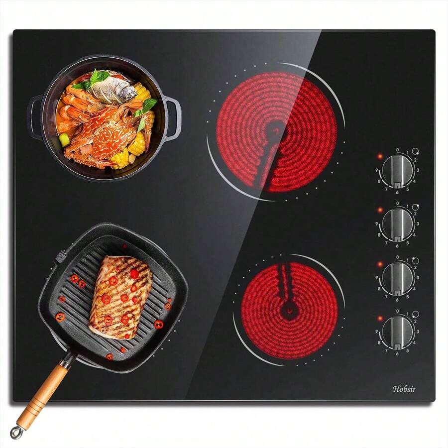 Ceramic Hob 4 Zones Electric Hob With Knobs Built In 6000W Ceramic Hob