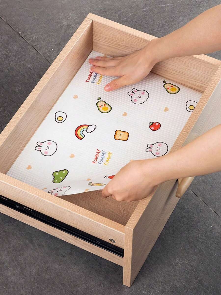 1pc Cartoon Print Shelf And Drawer Liners, NonSlip Liners, Non
