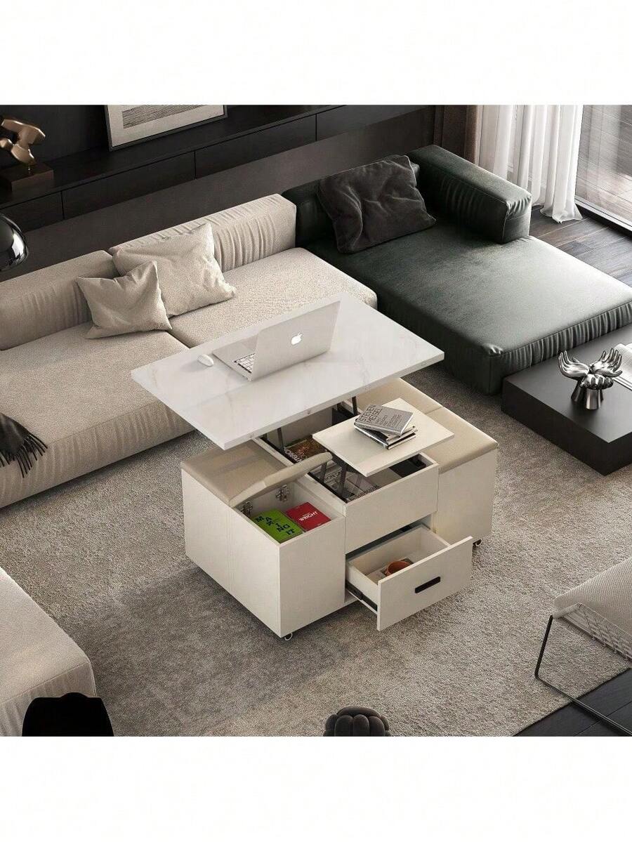 Modern LiftUp Coffee Table With 4 Stools Set For Living Room