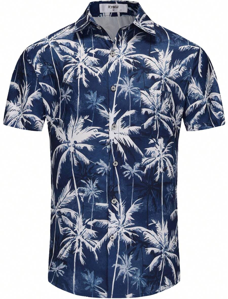 KYKU Funky Hawaiian Shirt For Men Palm Beach Shirts Tropical Vacation Shirts - Màu xanh lam - Xem 1