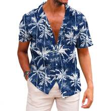 KYKU Funky Hawaiian Shirt For Men Palm Beach Shirts Tropical Vacation Shirts - Màu xanh lam - Xem 2