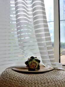 1pc Sheer Striped Curtain Panel, Minimalist Modern Polyester For Living Room Bedroom Home Use - White - View 6