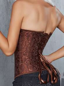 1 chiếc Áo định hình Corset Jacquard cổ điển Châu Âu & Mỹ, Áo lót cô dâu định hình eo cho phụ nữ - màu nâu - Xem 2