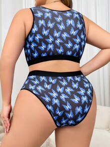 2 Stücke Sexy Dessous Set für Damen in Große Größen, Damen Schmetterling-Muster Kontrast Spitze vorne offener BH und Unterwäsche Set