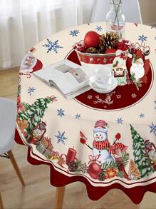 1pc Christmas Theme Decor Rectangle/Round Polyester Waterproof Tablecloth