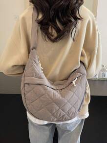 Women Minimalist Oblique Crossbody Bag, Embroidered Shoulder Bag, Solid Color Convenient Bag For Outing And Travel, Autumn/Winter
