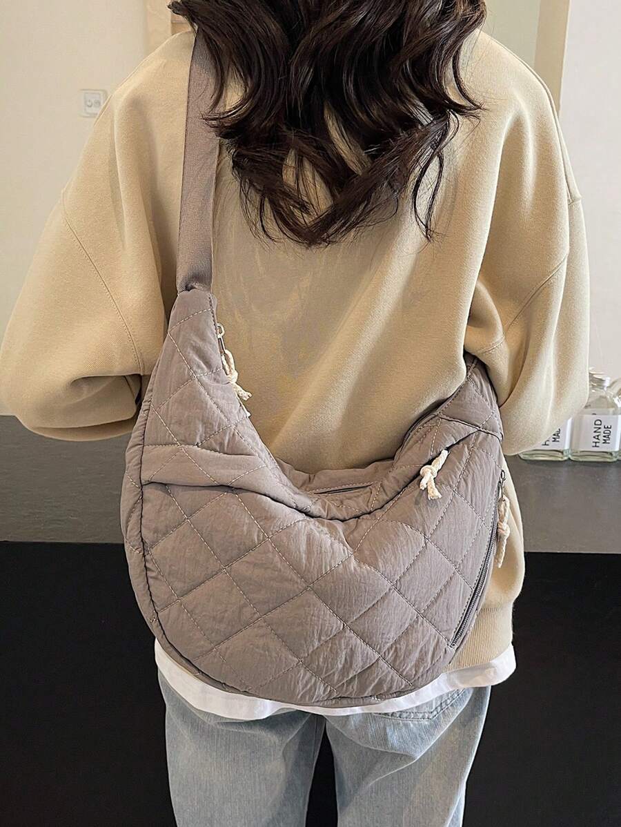 Women Minimalist Oblique Crossbody Bag, Embroidered Shoulder Bag, Solid Color Convenient Bag For Outing And Travel, Autumn/Winter