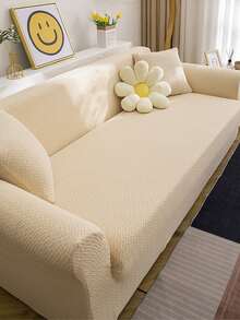 1 tấm bọc ghế sofa nhung mềm màu trơn toàn bộ, vỏ bảo vệ đệm ghế đàn hồi dày, thích hợp cho phòng khách mọi mùa - màu kem - Xem 2