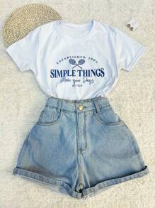 Women's T-Shirt Blouse Short Sleeve 100% Cotton With Print - 白色 - 查看 1